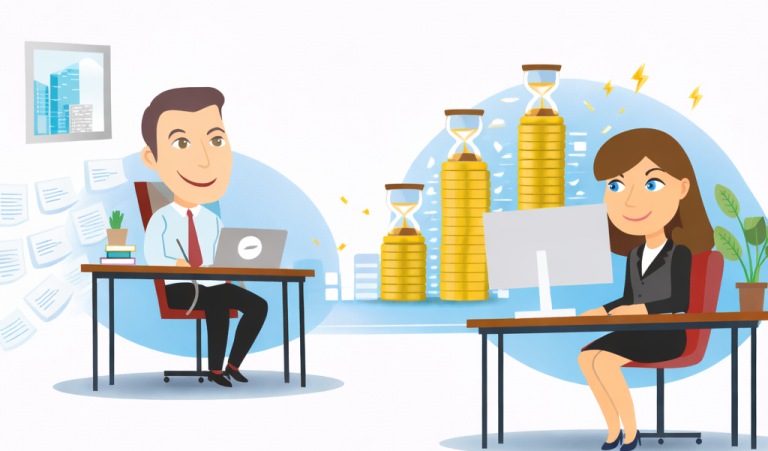 Office workers and symbols of productivity
